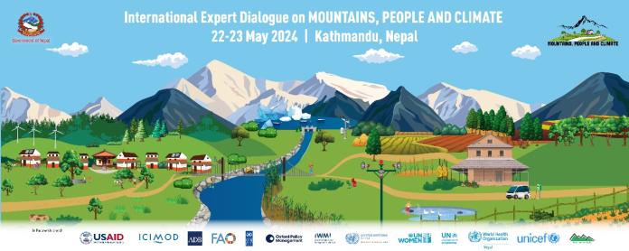 Image showing a rural mountain scene in Nepal with details of the International Expert Dialogue on Mountains, People and Climate 22-23 May